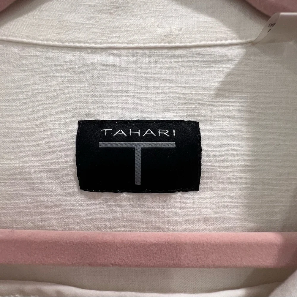 TAHARI Women's White Linen Blend Utility‎ Zio Front Jacket Size M Summer Staple!